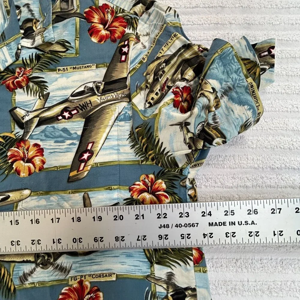 Vintage Kalaheo Mens Airplane & Hibiscus Print Button Up Hawaiian Shirt Large - Picture 6 of 7